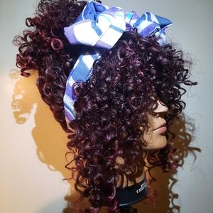 hand-sewn burgundy wig